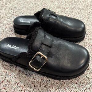 Mollini Black Clogs with Gold Accent